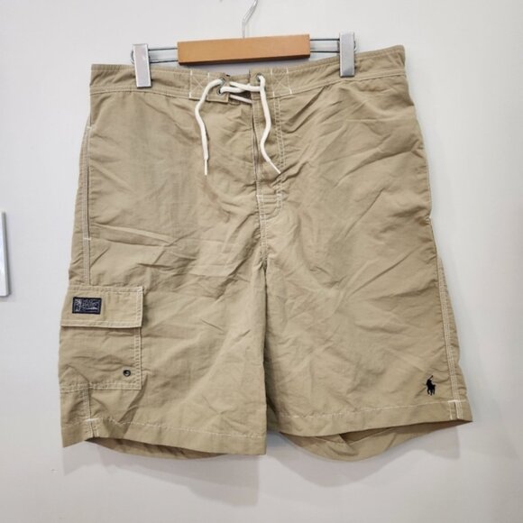 Vintage Polo Ralph Lauren Nylon Shorts Mens Large Beige Cargo Hiking Outdoor - Picture 1 of 13